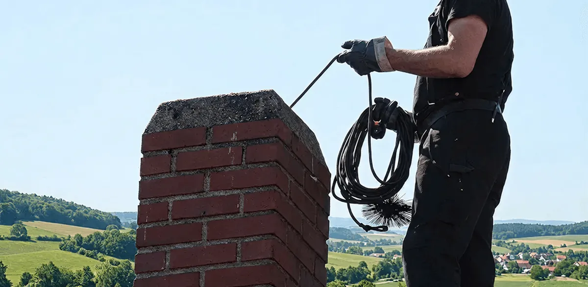 Chimney sweep inspecting and cleaning a rooftop chimney in Saint Petersburg, FL