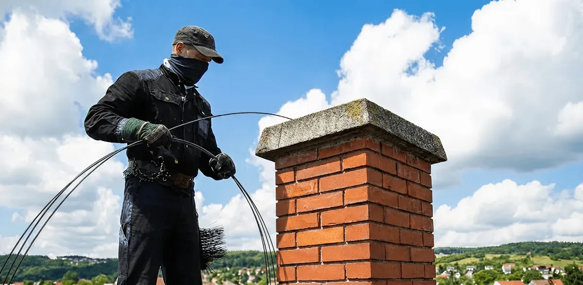 Chimney sweep cleaning a brick chimney with professional tools in Saint Petersburg, FL